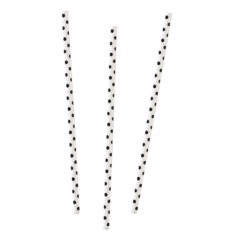 20 Black Polka Dots Straws