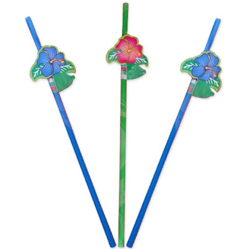 8 tropical hibiscus straws 24cm