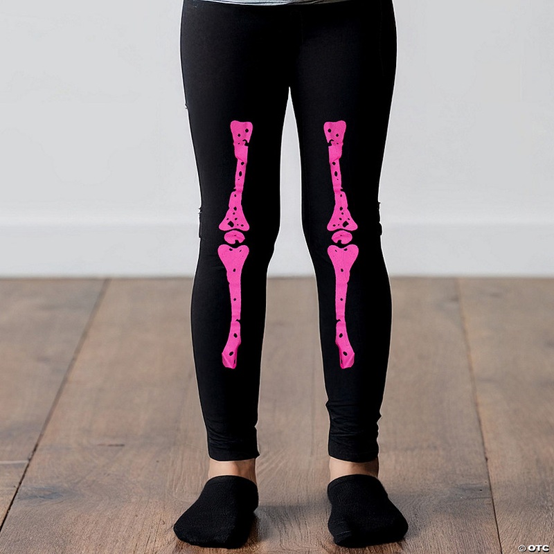 Children Girl’s Skeleton Halloween Footless Tights – Size 5 – Black and Pink