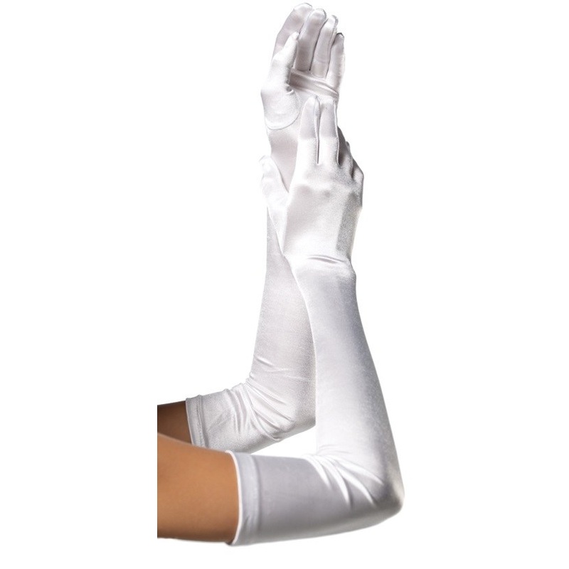 Extra Long Satin Gloves – White
