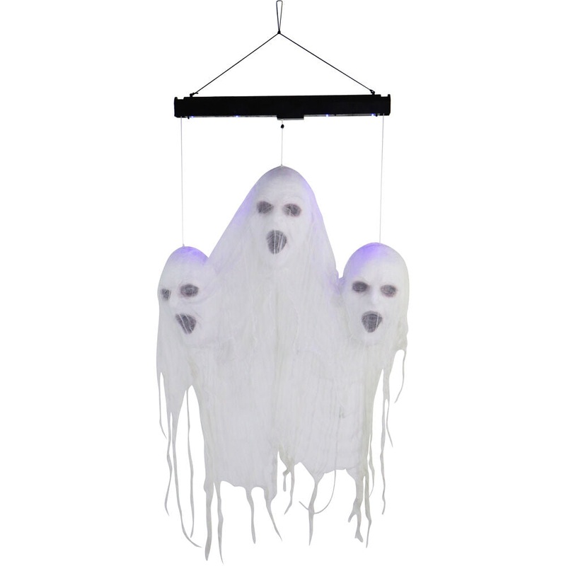 Haunted Hill Farm – Animatronic Floating Ghost Heads of Halloween with Blue Glowing Lights for Scary Decoration