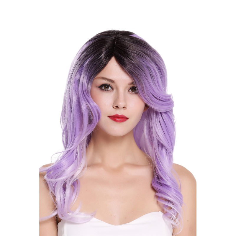 Lady women wig long slightly wavy parting Ombre dark brown purple RGF-5905LD