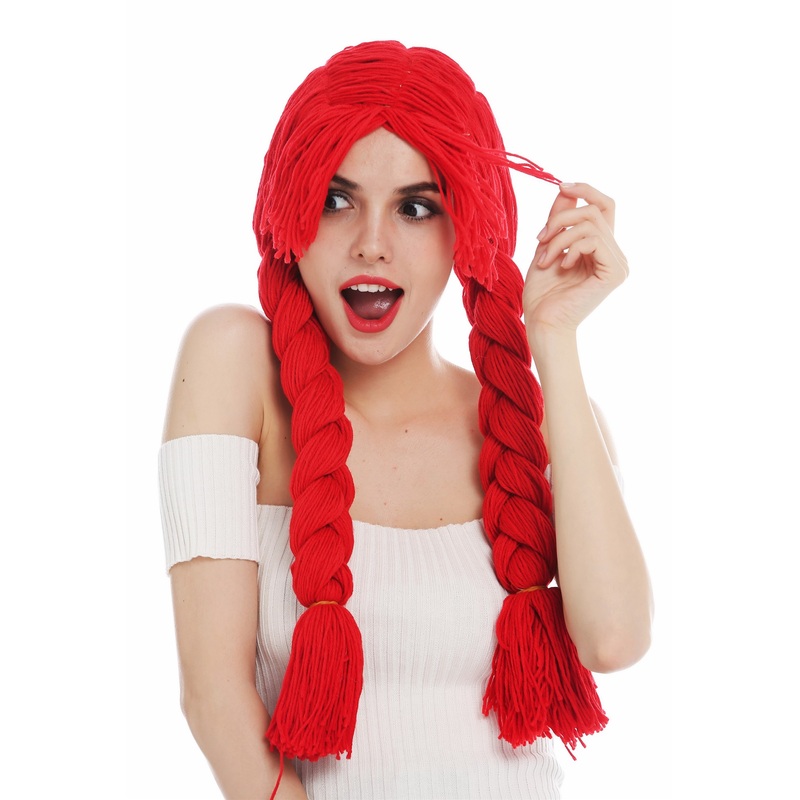 Wig carnival women doll thick fabric doll hair red braids long plaited 840357