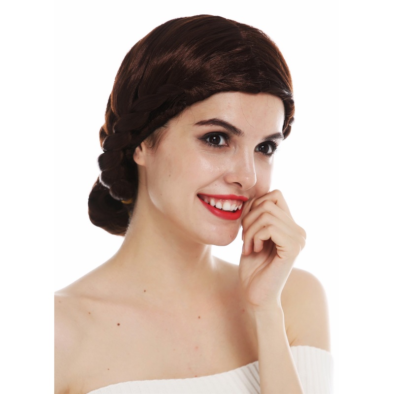 Women’s wig carnival plaited bun traditional maiden middle ages brown 2614