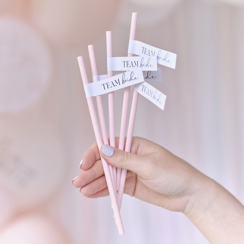 xx Pink & Black Team Bride Straws