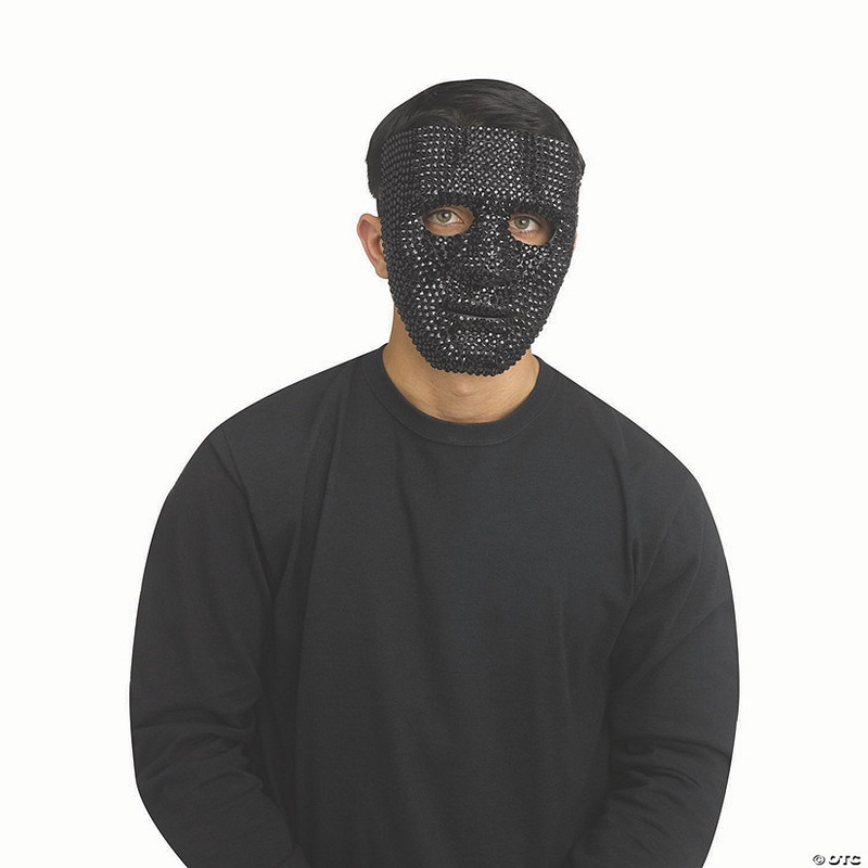Adults Black Rhinestone Bling Plastic Full Mask – One Size