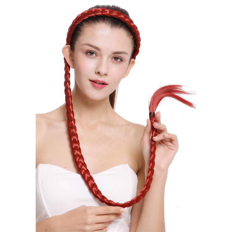 Hairpiece braid plaited braided with Alice band circlet very long red N1038