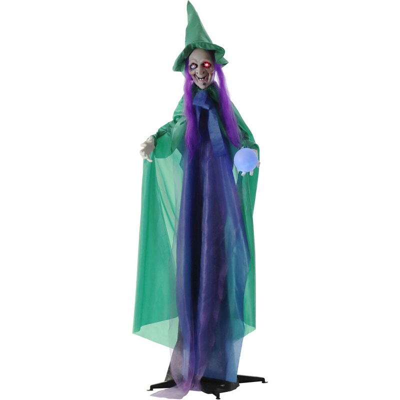 Haunted Hill Farm – Animatronic Talking Fortune Teller Witch with Movement and Light-Up Crystal Ball for Scary Halloween Decoration