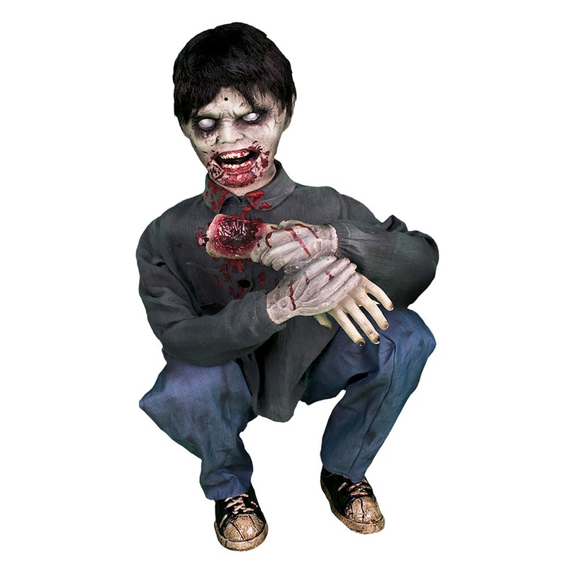 Haunted Hill Farm –  Crouching Limb Eater Zombie Boy by Tekky, Indoor or Covered Outdoor Premium Halloween Animatronic, Plug-In or Battery