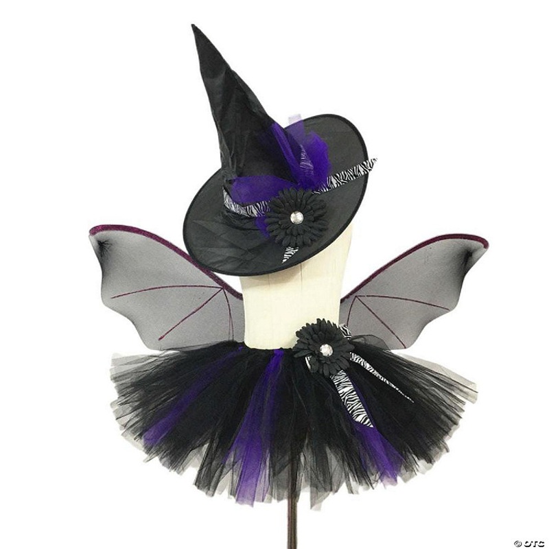 Mykids-Usa – Children’S Halloween Witch Cosplay Hat, Skirt & Wings Set – Black – Adult Average Size