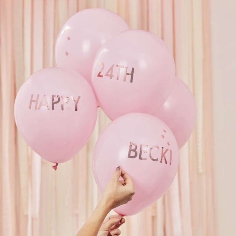 Pink And Rose Gold Personalized Balloons Kit 5 Pack
