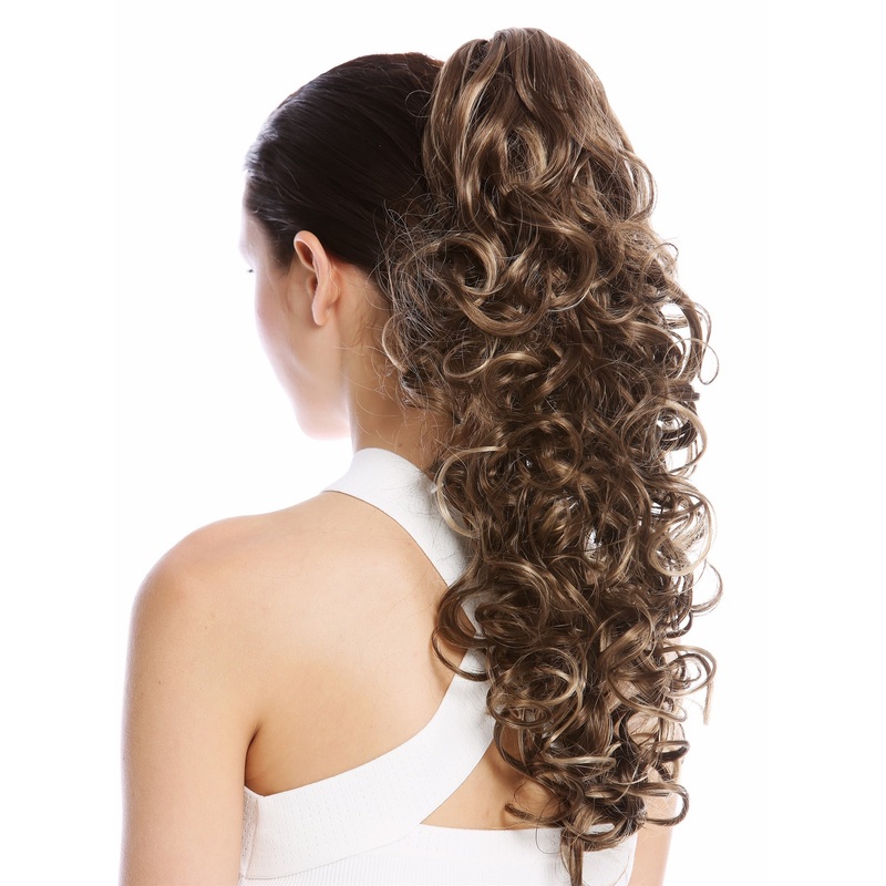 Ponytail Combs & Clamp long voluminous curled curls brown honey blonde mix N956