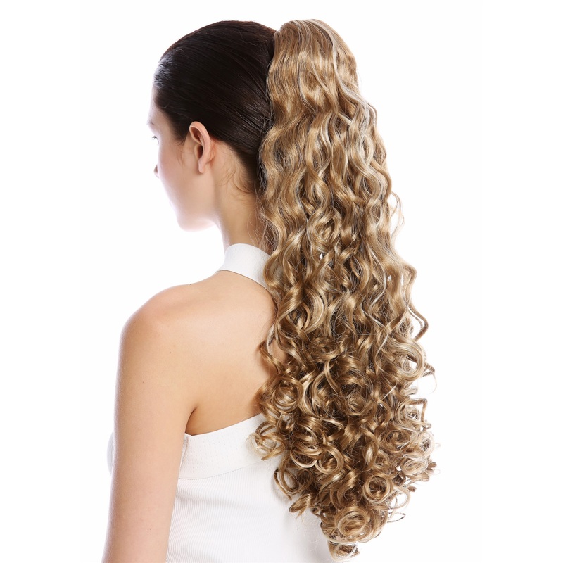 Ponytail very long voluminous curled curls blonde platinum highlights 9563B-V