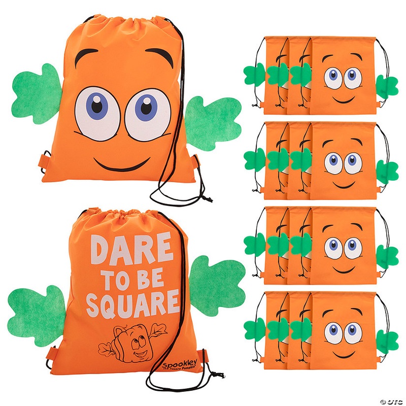 12 x 15 Medium Spookley the Square Pumpkin Nonwoven Drawstring Bags – 12 Pc.