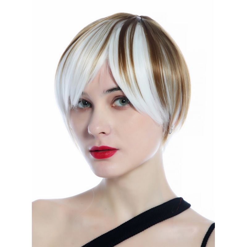 Ladies’ wig women short smooth Bob streaked brown white Emo Cosplay SZL0613