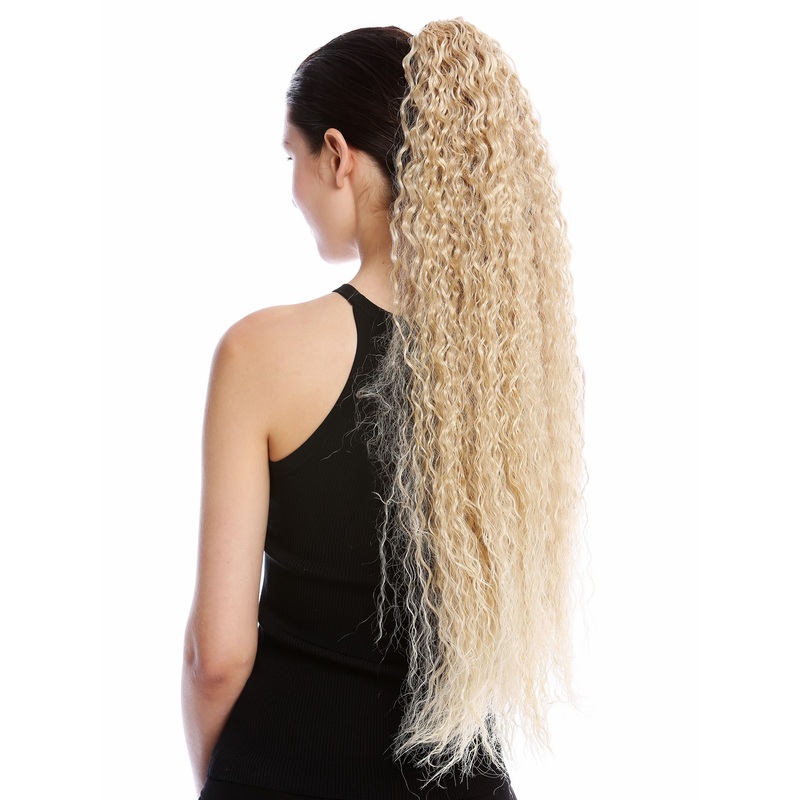 Ponytail long voluminous curled kinks kinked beach bleach blond platinum N857