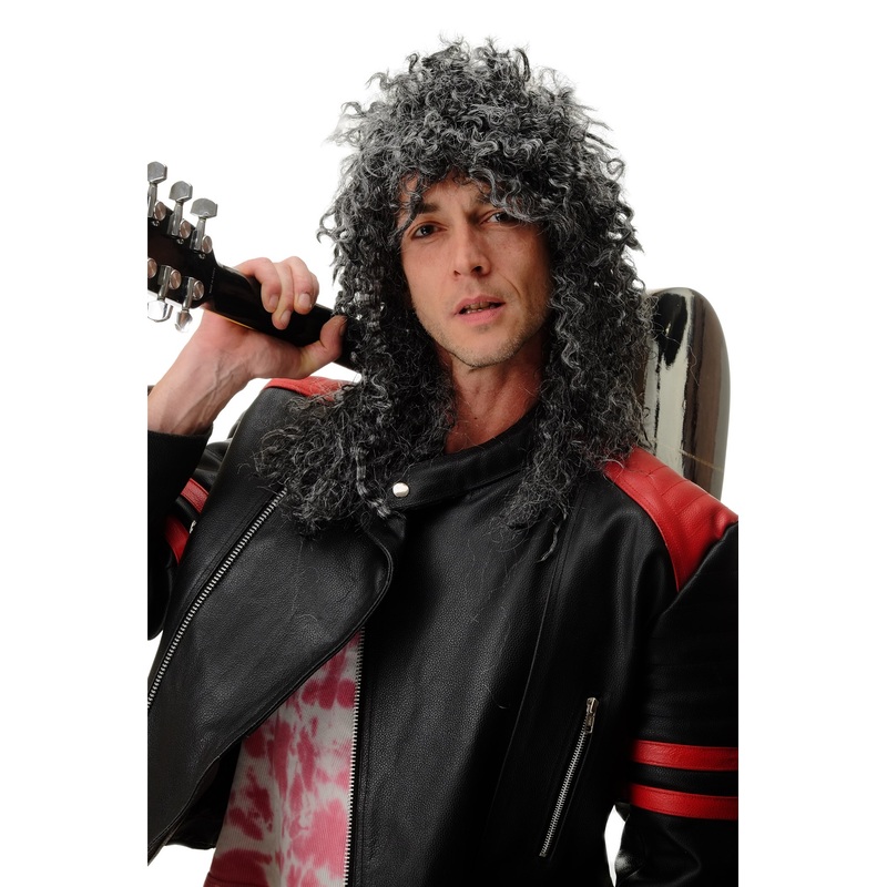 Wig Ladies Men Carnival curly wild long volume black grey Hardrock Metal BW563