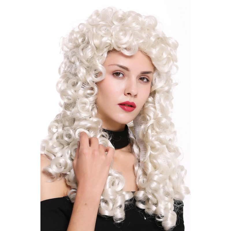 Wig women men baroque renaissance king nobleman long curls curly white B17