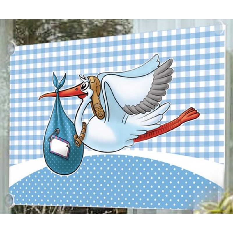 Window flag rattle stork baby blue
