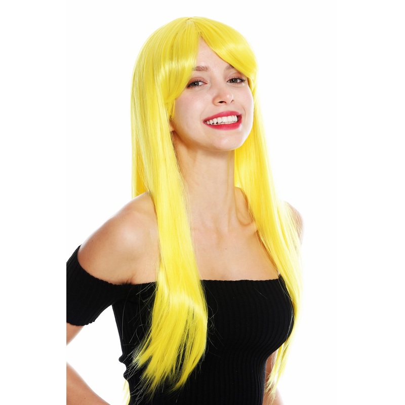 Women’s wig lady cosplay long sleek fringe parted parting yellow YZF-41062