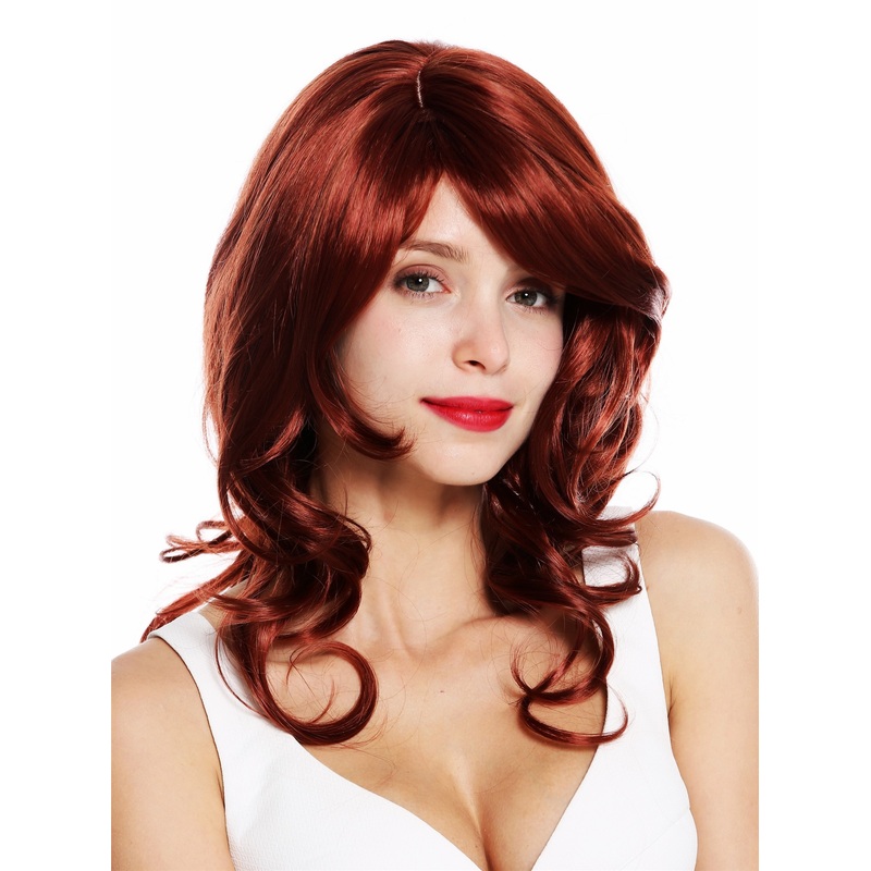Women’s wig long very voluminous wavy waved side parting copper red VK-44