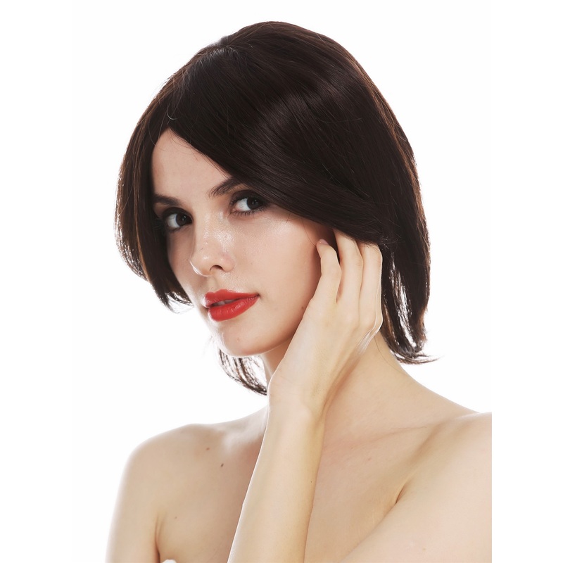 Women’s wig short shab shabby long bob sleek layered parted brown CM-247-MT