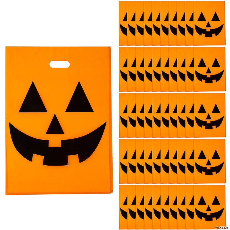 12 x 17 Bulk 50 Pc. Large Jack-O-Lantern Halloween Plastic Goody Bags
