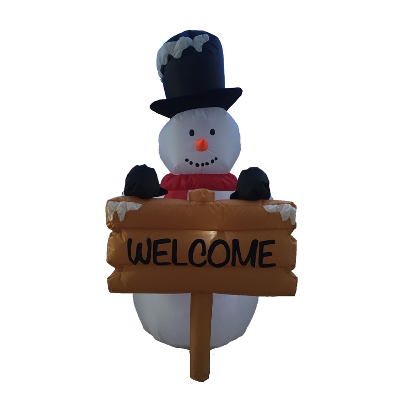 4FT Christmas Inflatable Christmas Snowman with Signage, Inflatable Yard Decorations with LED Lights