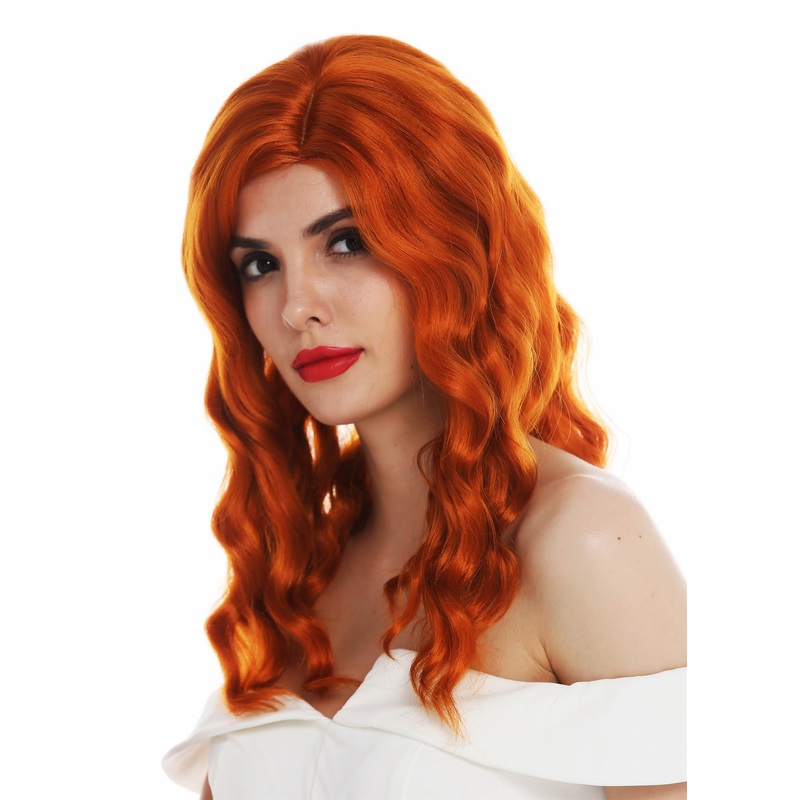 Lady wig long parting wavy waved classy 1930s Hollywood diva orange red VK-58