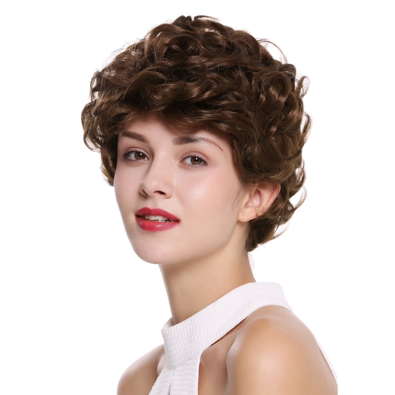 Lady women wig short curled curls medium brown brunette DW-2740