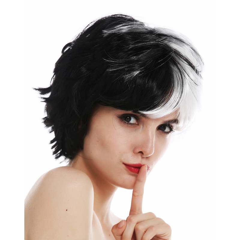 Wig carnival women short wild crazy black white half and half witch QSS-229