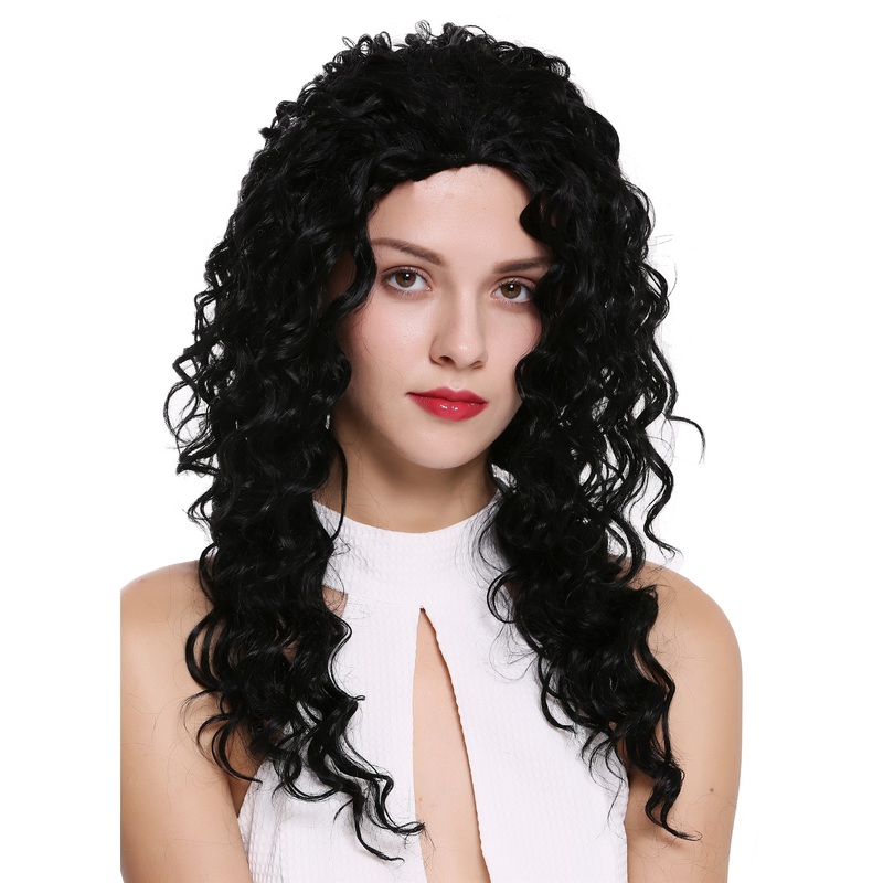 Women’s wig lady half wig 3/4 long curly curls black 21,5 inches AG-1