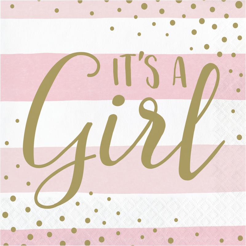 16 Welcome Baby Girl napkins 33cm
