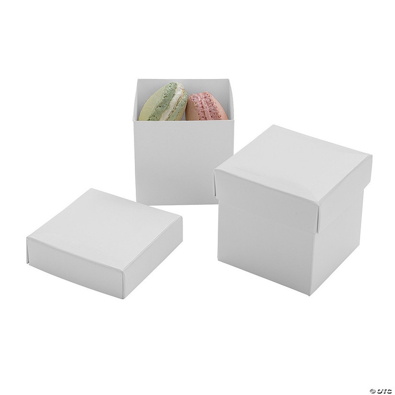 2 1/2 White Square Disposable Paper Macaron Boxes with Lid – 12 Pc.