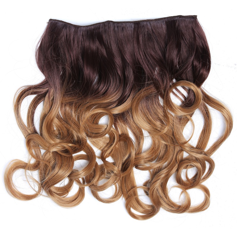 Clip-in hair extension 5 clips wide curled wavy ombre auburn dark blonde CMT-863