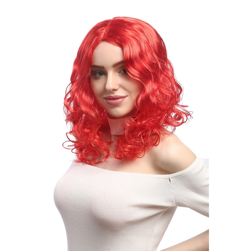 Lady Party Wig long very voluminous curly curls middle-parting red XR-010-PC13