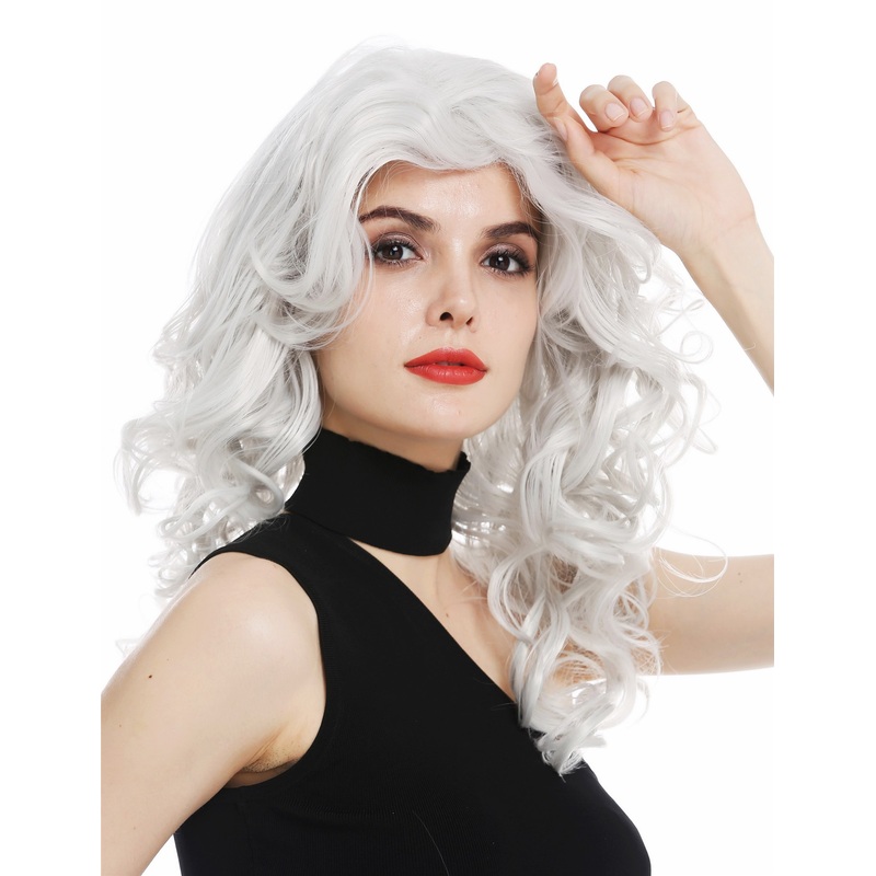Lady wig long voluminous backcombed 80’s pop diva light grey gray WL-3010