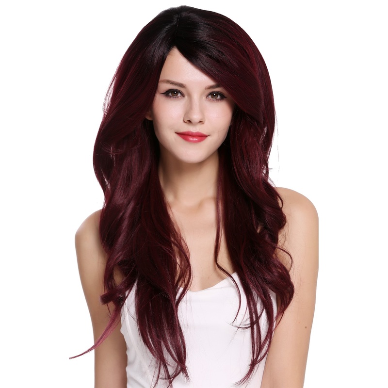 Lady women wig very long slightly wavy middle parting Ombre black red RGF-5905LD