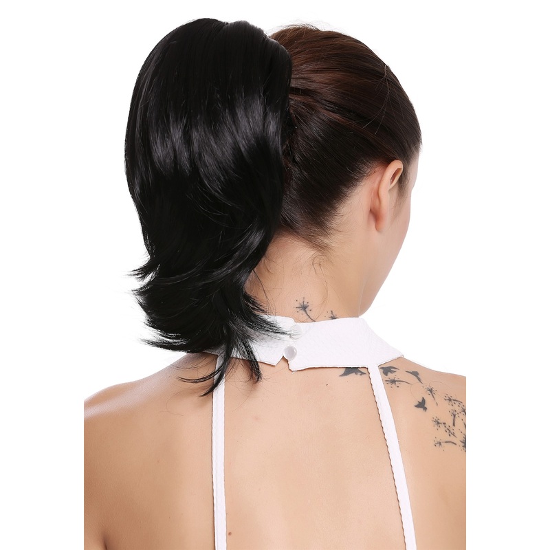 Ponytail Hairpiece Extensions short straight voluminous deep black 15-09
