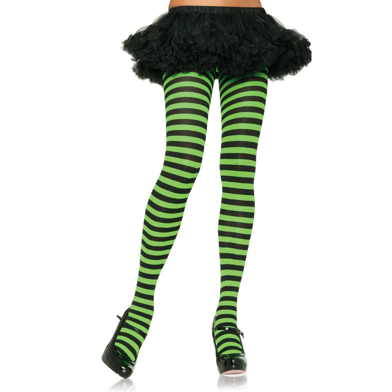 Striped Nylon Tights – Black/Lime Green