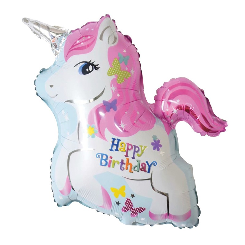 XL foil balloon Happy Birthday unicorn 63cm