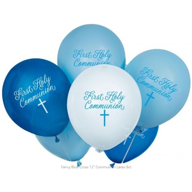 12” Blue First Holy Communion Latex Balloons – 8 Pack