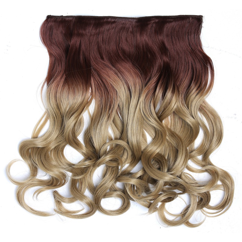 Clip-in hair extension 5 clips wide wavy ombre copper brown ash blonde CMT-863