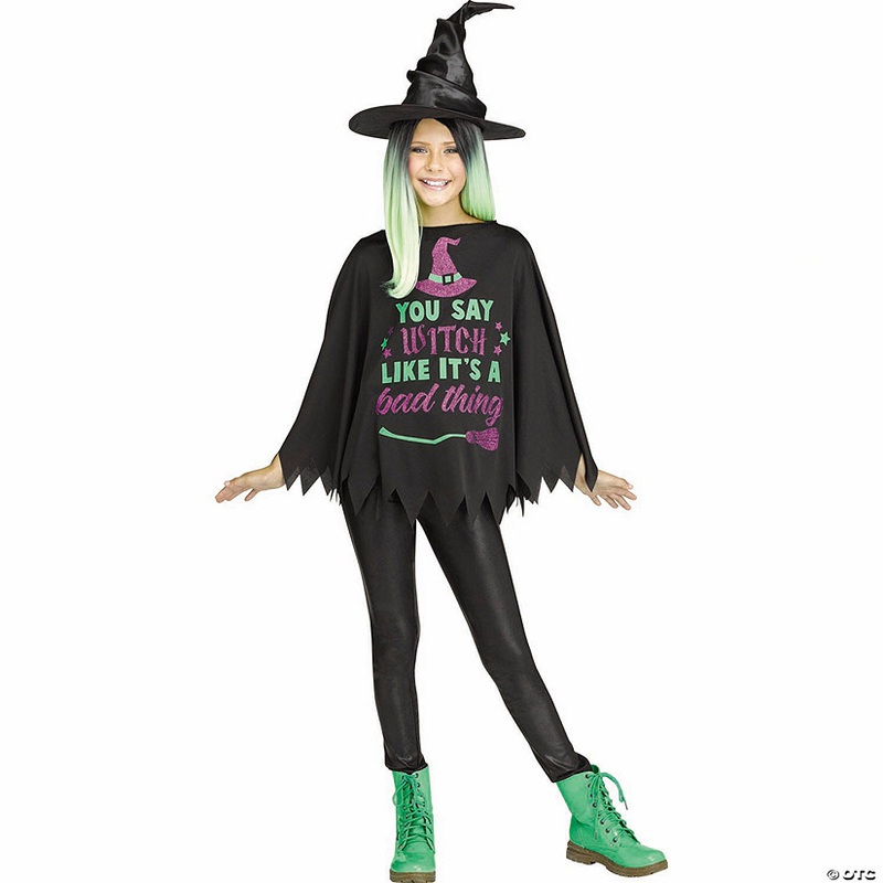 Kids Black, Green & Purple Witch Poncho Costume – One Size