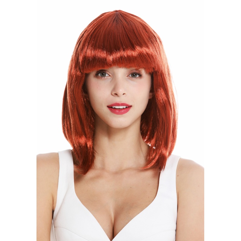 Lady Wig Halloween Disco bob longbob shoulder length bangs dark copper red 0073