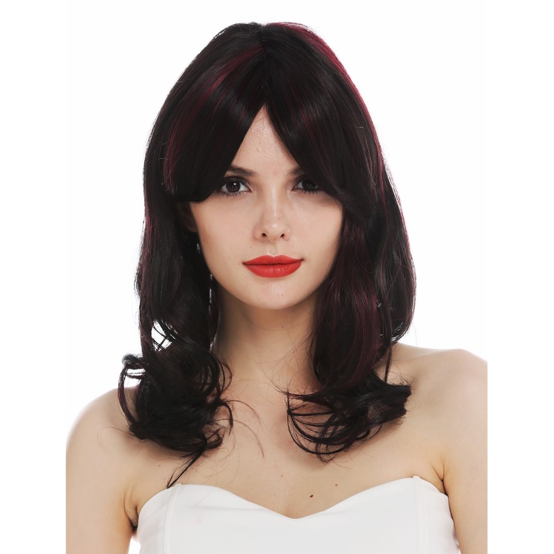 Lady wig Mono long slightly curled parting black brown red highlights TYM-493-MT