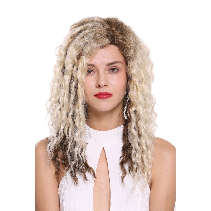 Lady wig side parting afro curls curly ombre brown platinum blonde mix 803AD