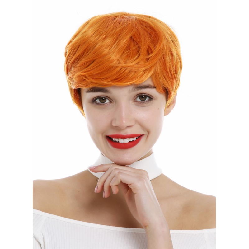 Very short lady wig Pixie cut side parting slightly wavy orange cosplay YZF-0824