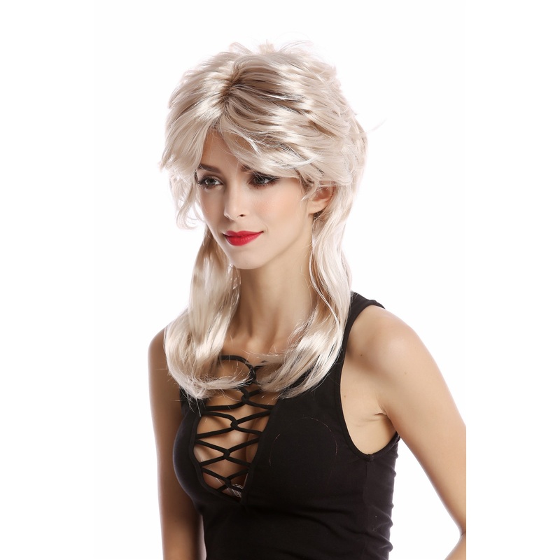 Wig Lady Women Halloween 80s mullet teased wavy Movie Star Diva blond 90662