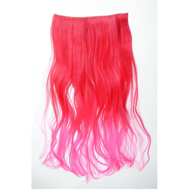 5 Clip-In Extension Hairpiece curled curls Ombre bright red-neon pink mix YZF-3180P-113/TF2315